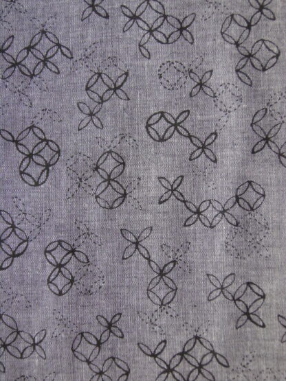 Tissu japonais motif shippo ( cercles) noirs fond gris- 20 cm